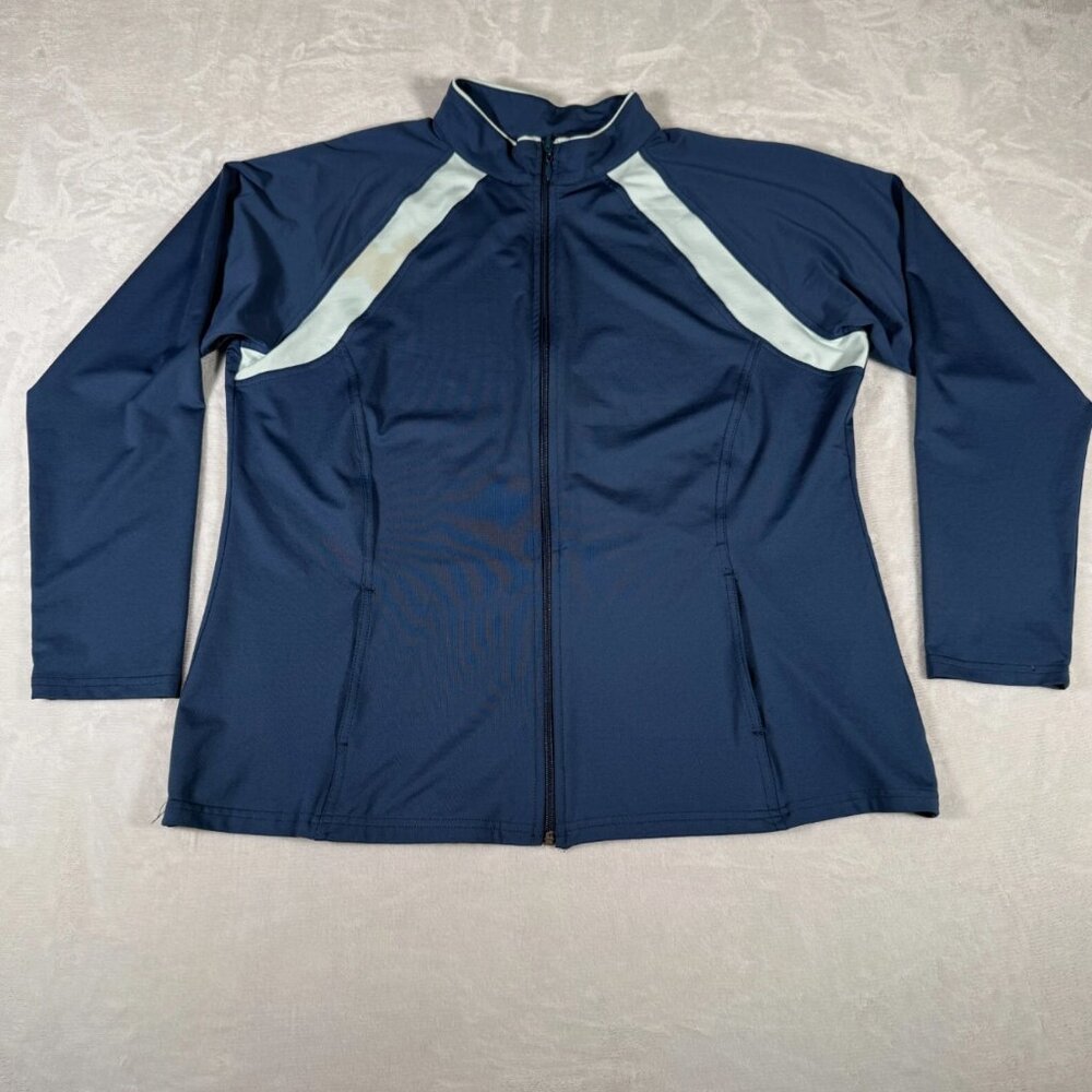 New Balance Jacket Women Size XL Full Zip Pockets Blue Made in USA Vital Gear
